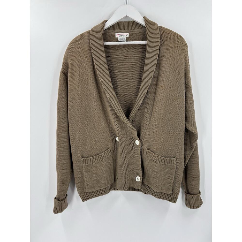 Vintage Talbots Cardigan Sweater Womens Large Brown Double Breasted Pockets